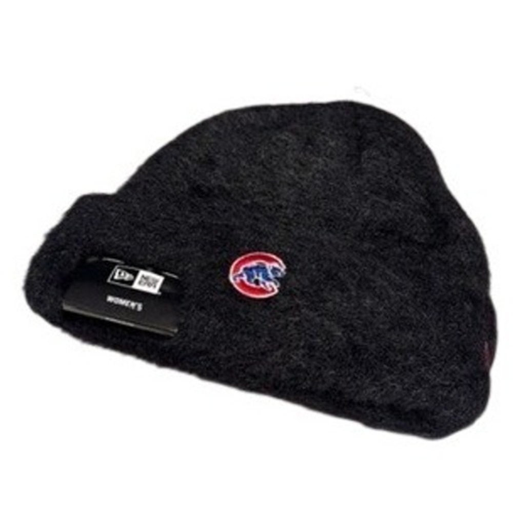 New Era Chicago Cubs‎ Beanie Women OSFM Black Fuzzy Knit Hat NEW 60384756